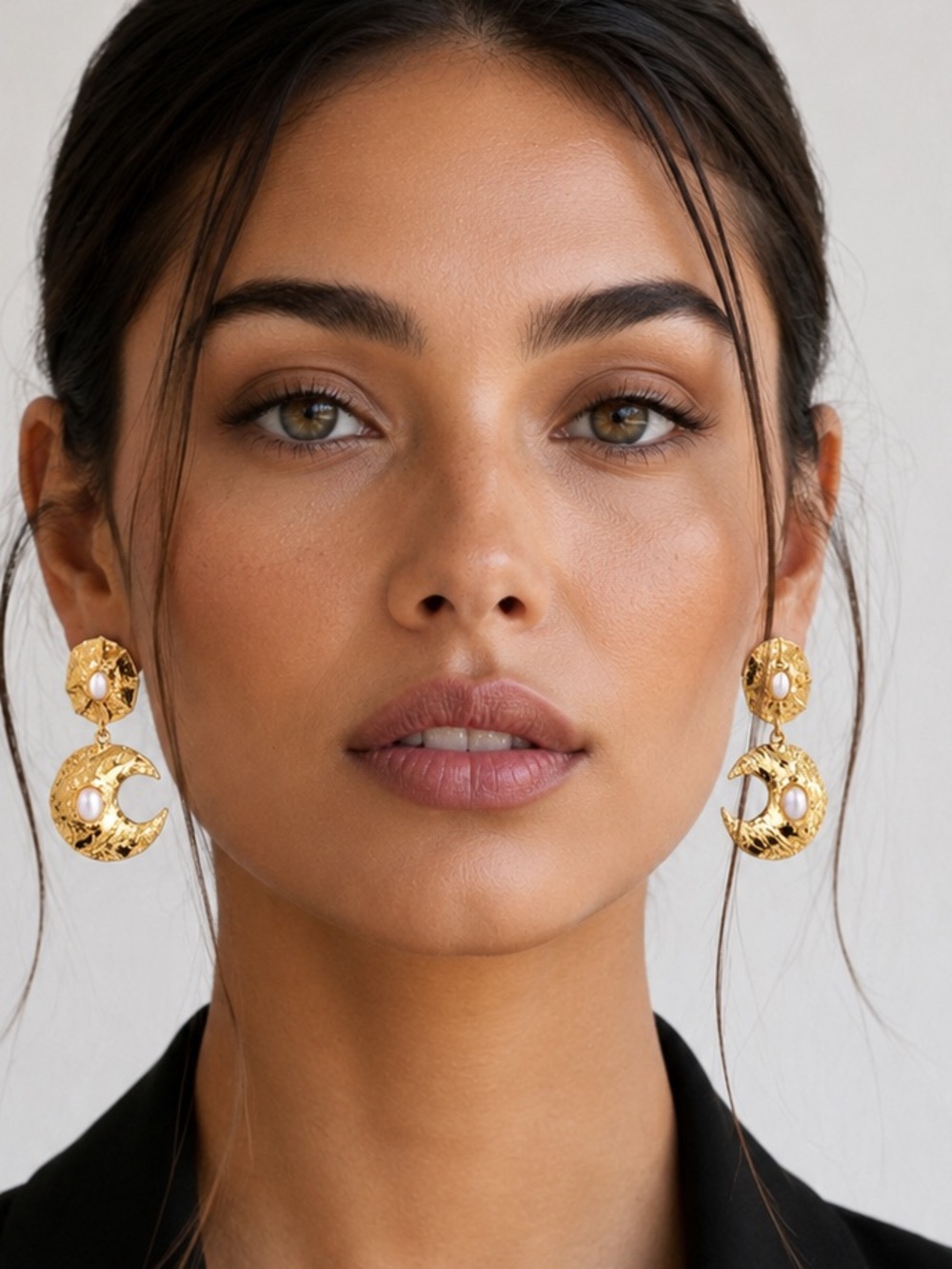 Textured Gold Crescent Drop Earrings
